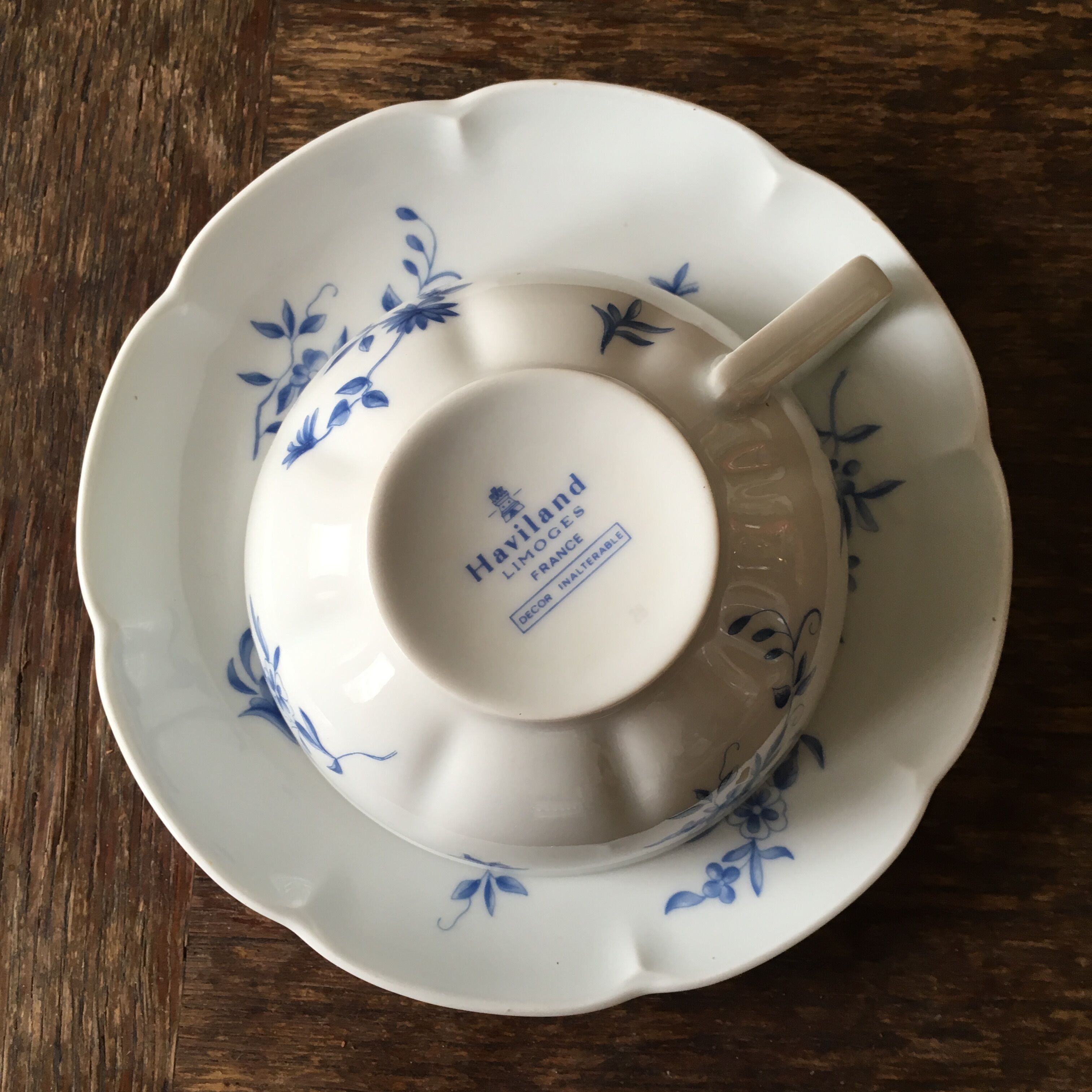 Cup and saucer Haviland Limoges blue and white porcelain