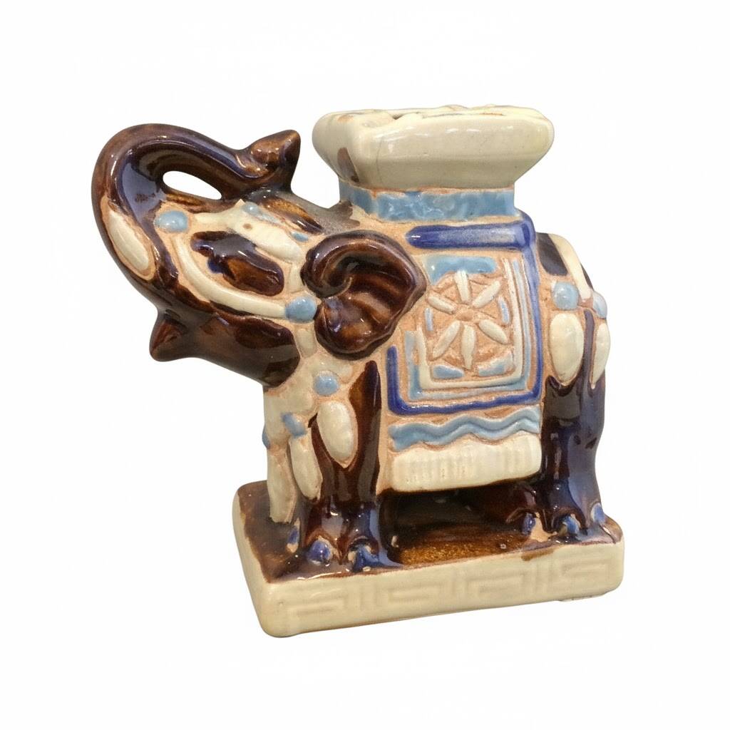 Small brown ceramic elephant vase
