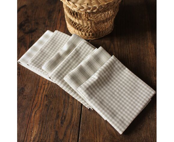 Lot 6 serviettes de table coton vichy avec carreaux beige lin création