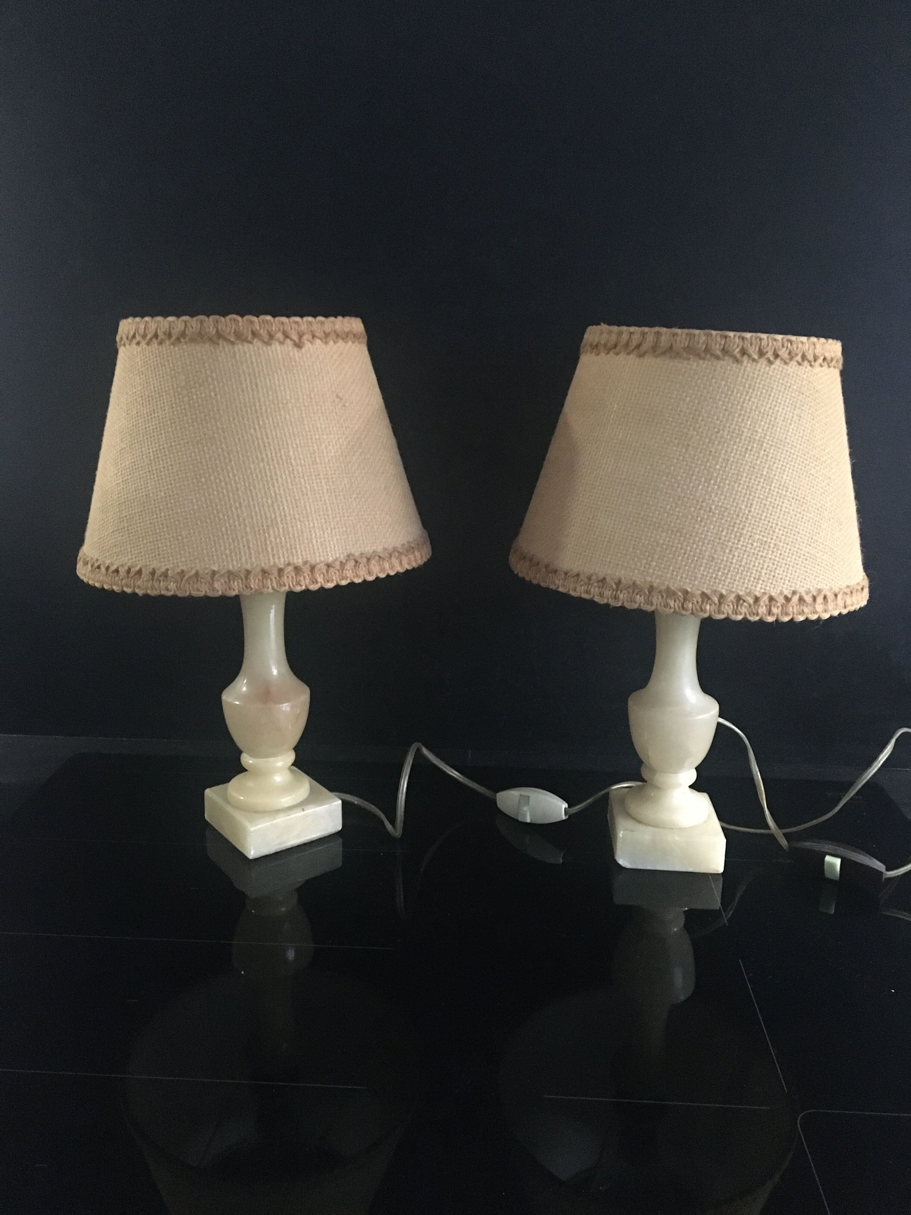 Pair of Vintage Alabaster Lamp with Lampshade