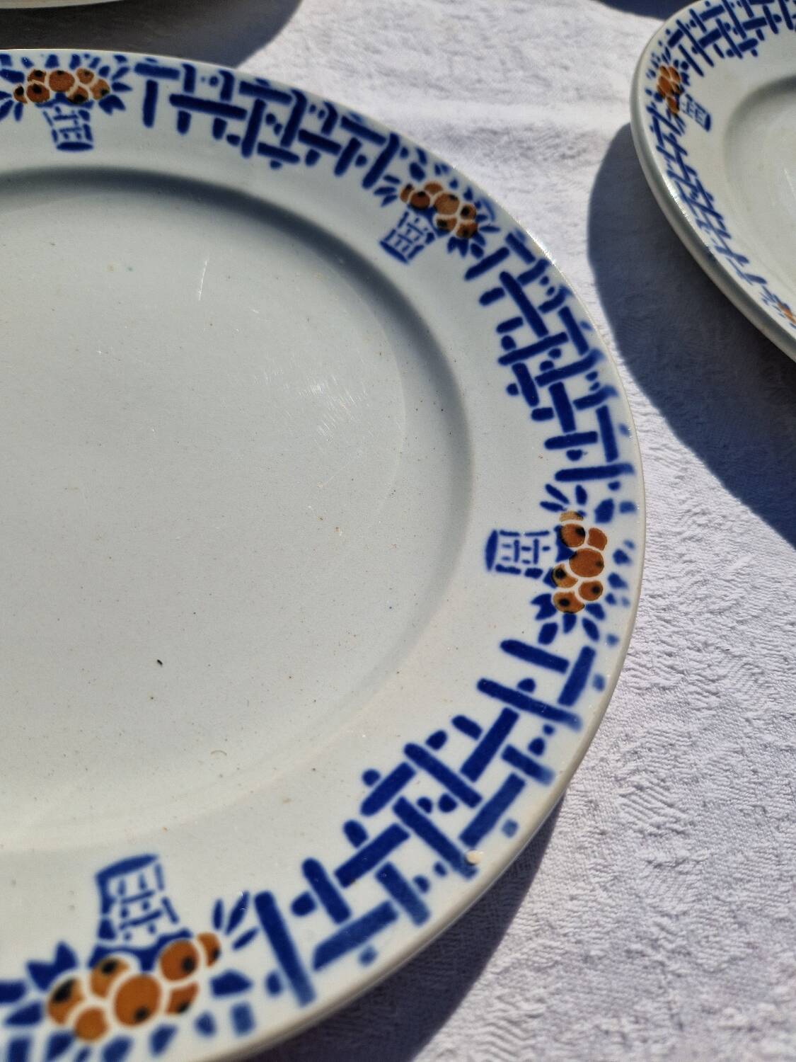 Set of 4 old dessert plates, Earthenware, Ironstone, Sté Amand