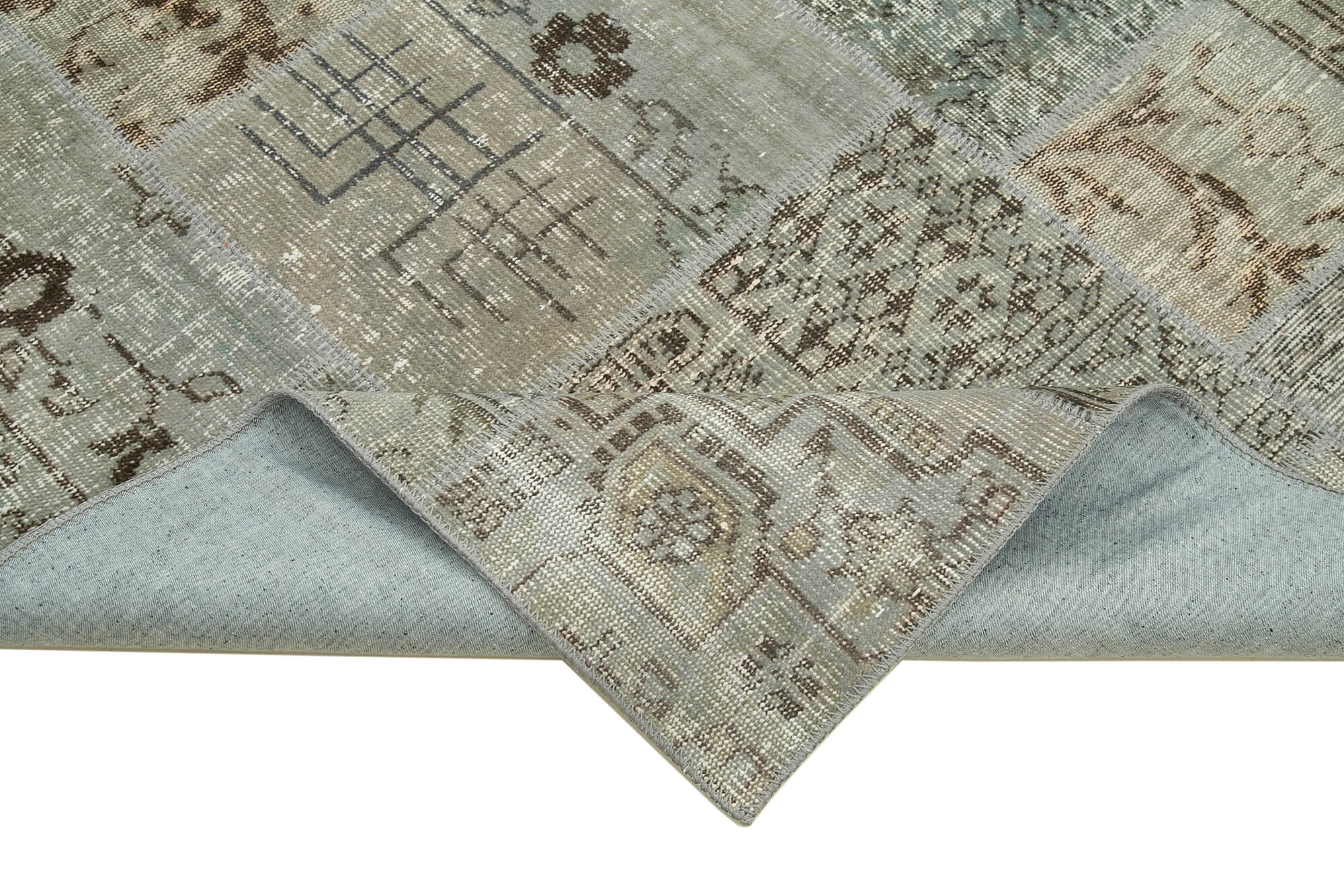 Handwoven Oriental Vintage 168 cm x 242 cm Grey Patchwork Rug