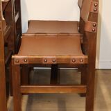 Series of 6 vintage Maison Regain chairs in leather and wood, 1960s