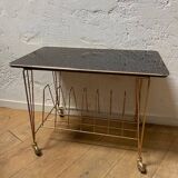Vintage record storage coffee table on casters
