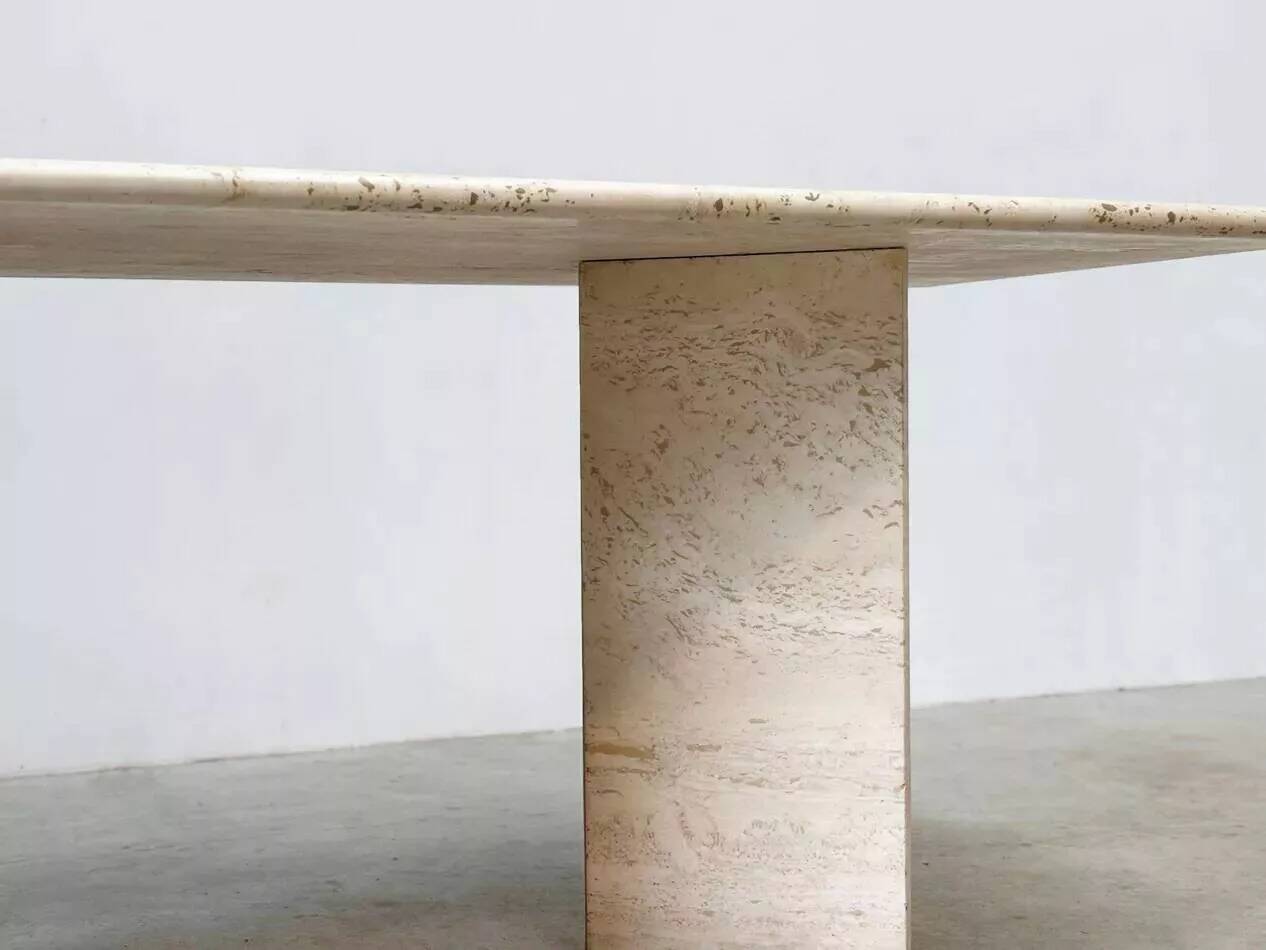 Sculptural Design Dining Table in Travertine