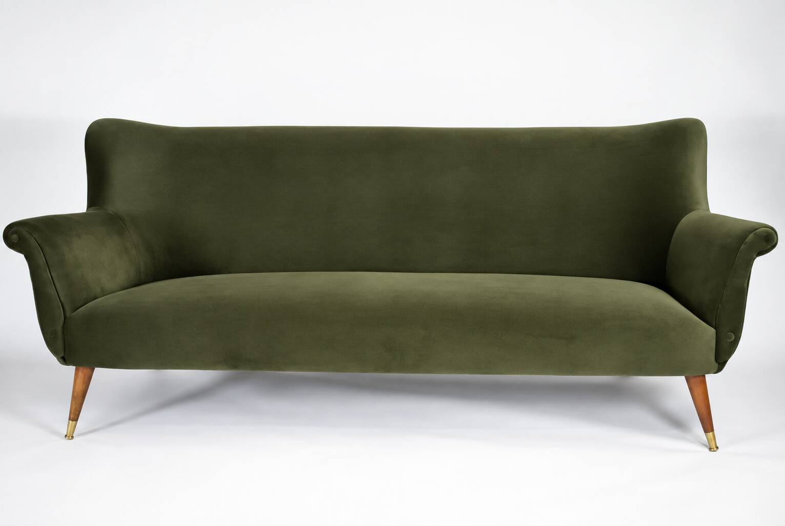 Vintage 1960s olive green velvet canapé – faithful replica, entirely
