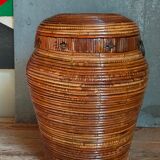 Basket with wooden lid and rattan early XXth