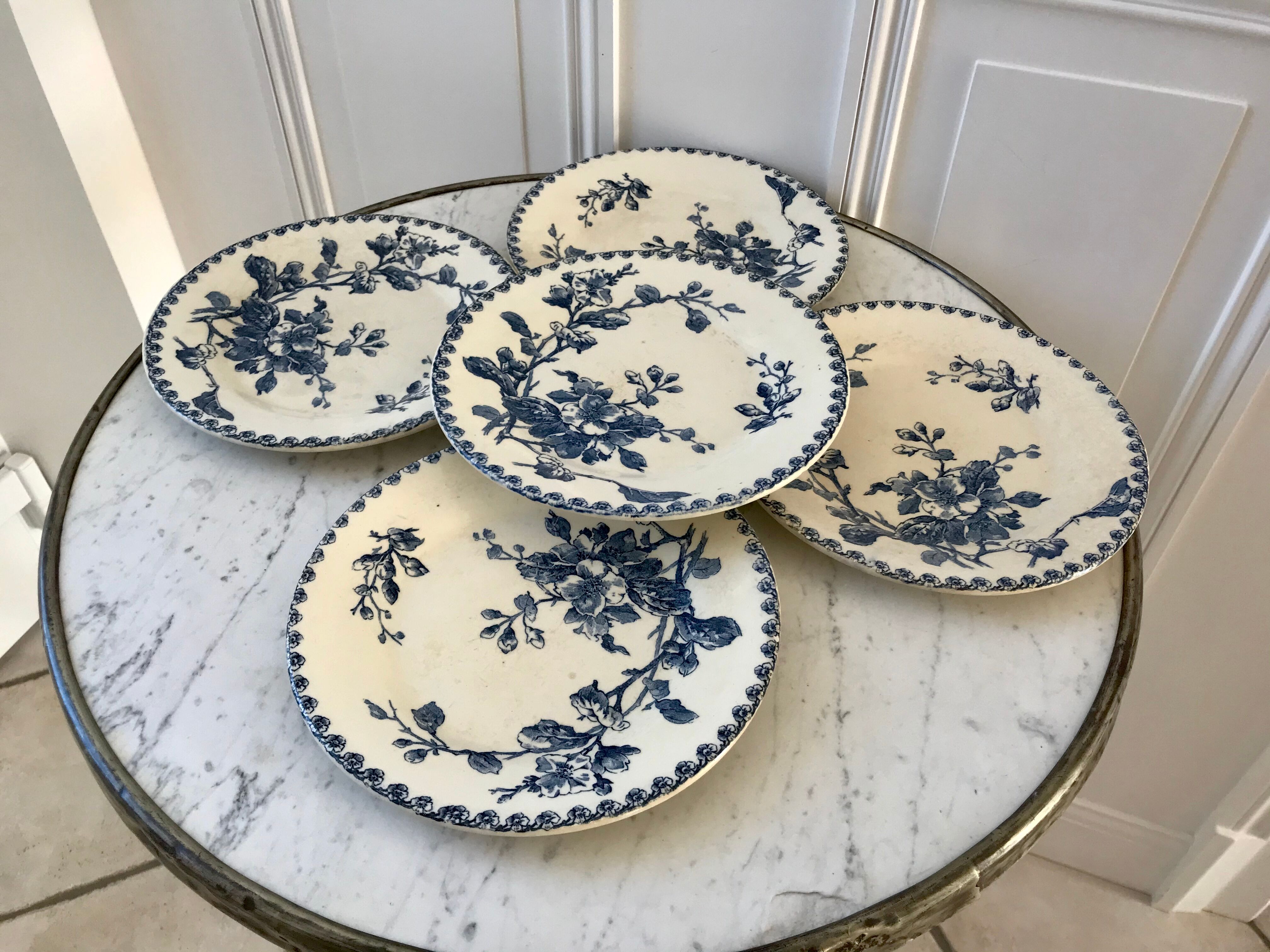 Set of 5 flat plates Gien Terre de Fer model "Fleurs Normandes"