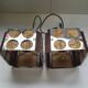 Two square metal chrome cane hanging lamps from the 70s