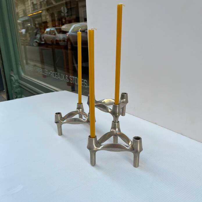 Vintage Stoffnagel candle holders in chrome steel