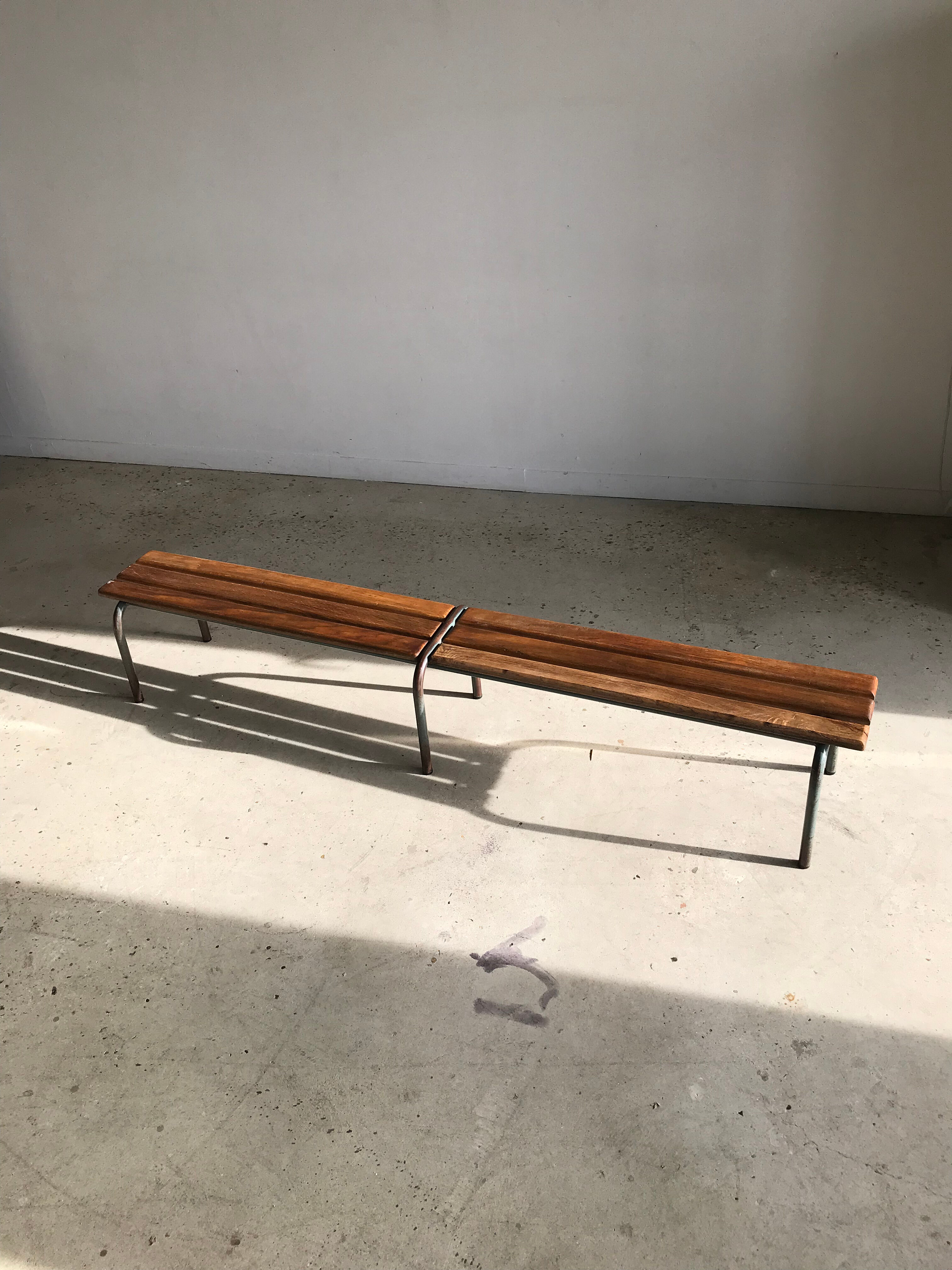 Vintage school bench base gray green