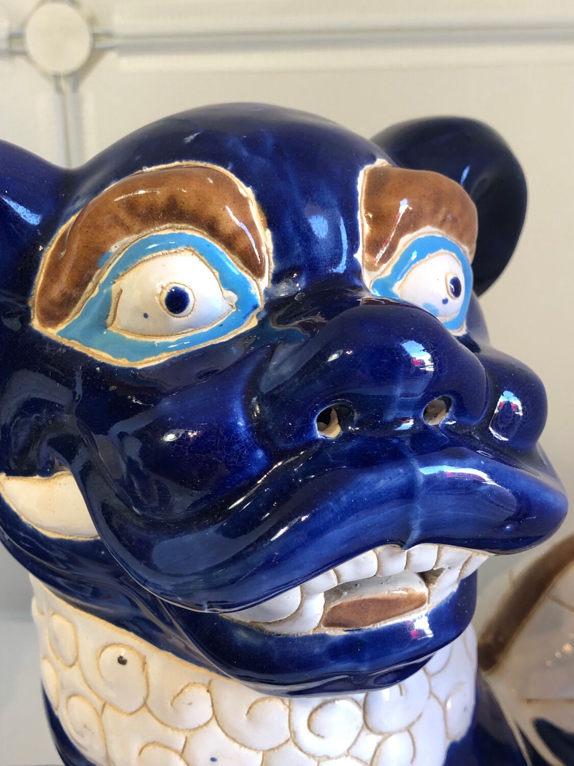 Vintage Chinese food dog ceramic Chinese blue and white dogs foo