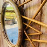 Miroir soleil rotin vintage 70