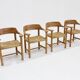 Set vintage dining table and dining chairs pine wood papercord