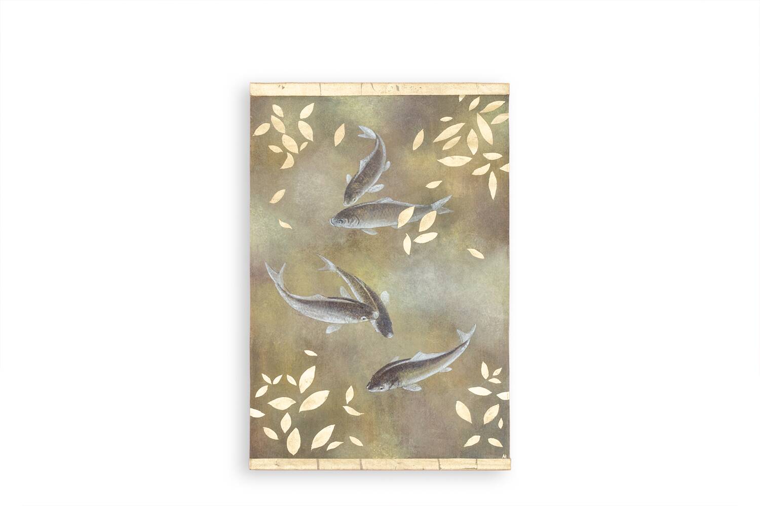 Painted canvas depicting carp. Contemporary work.
