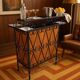 Vintage wooden bar counter with ceramic accents.
