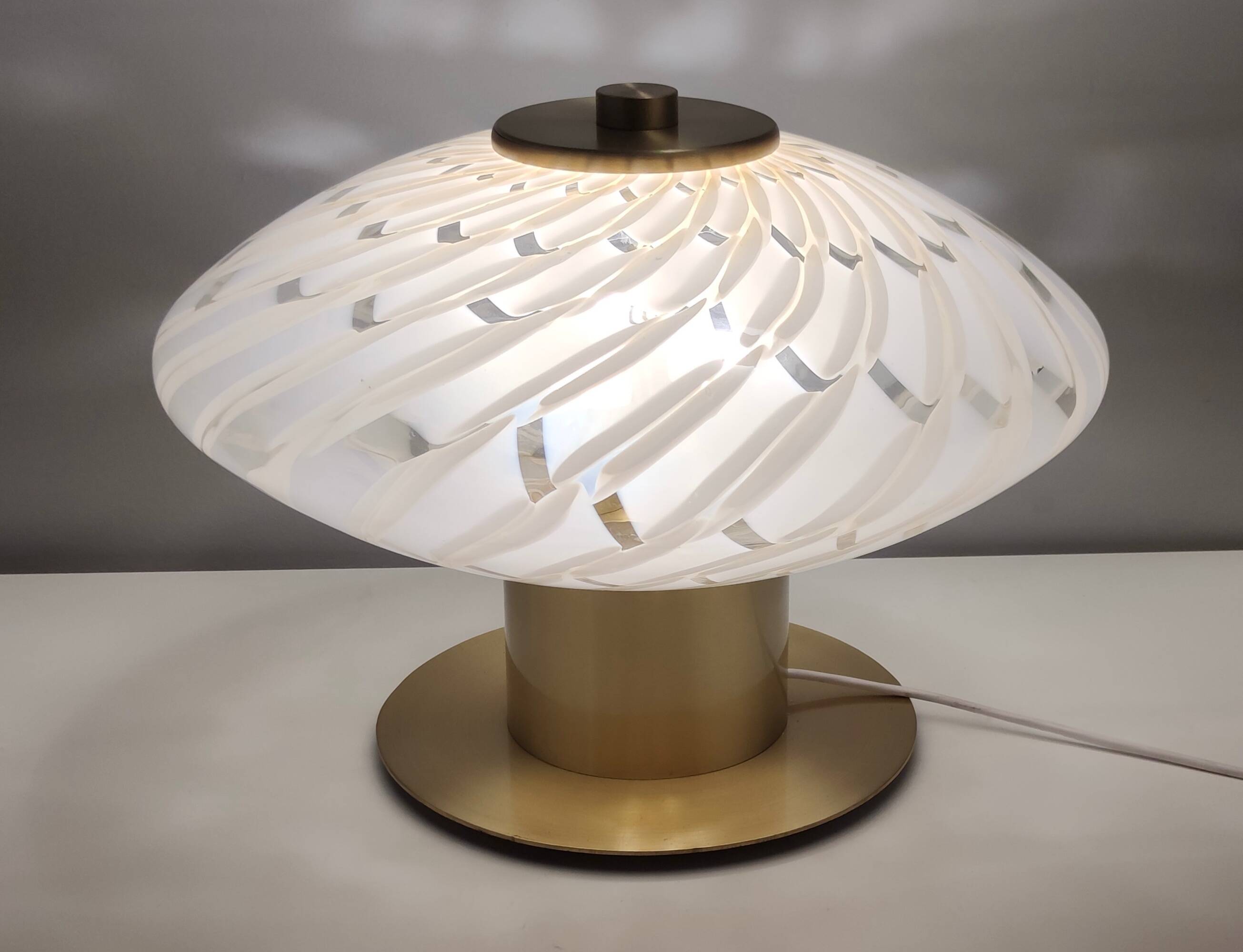 White Murano Glass and Brass Table Lamp, Italy, 1980s