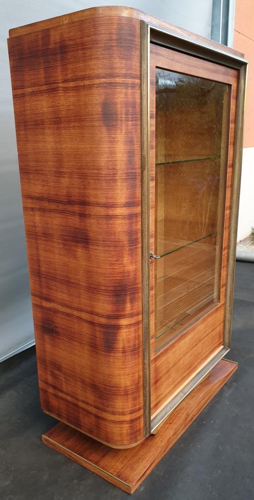Art Deco showcase 1930 Zebrano, Sycamore and brass foot mustache