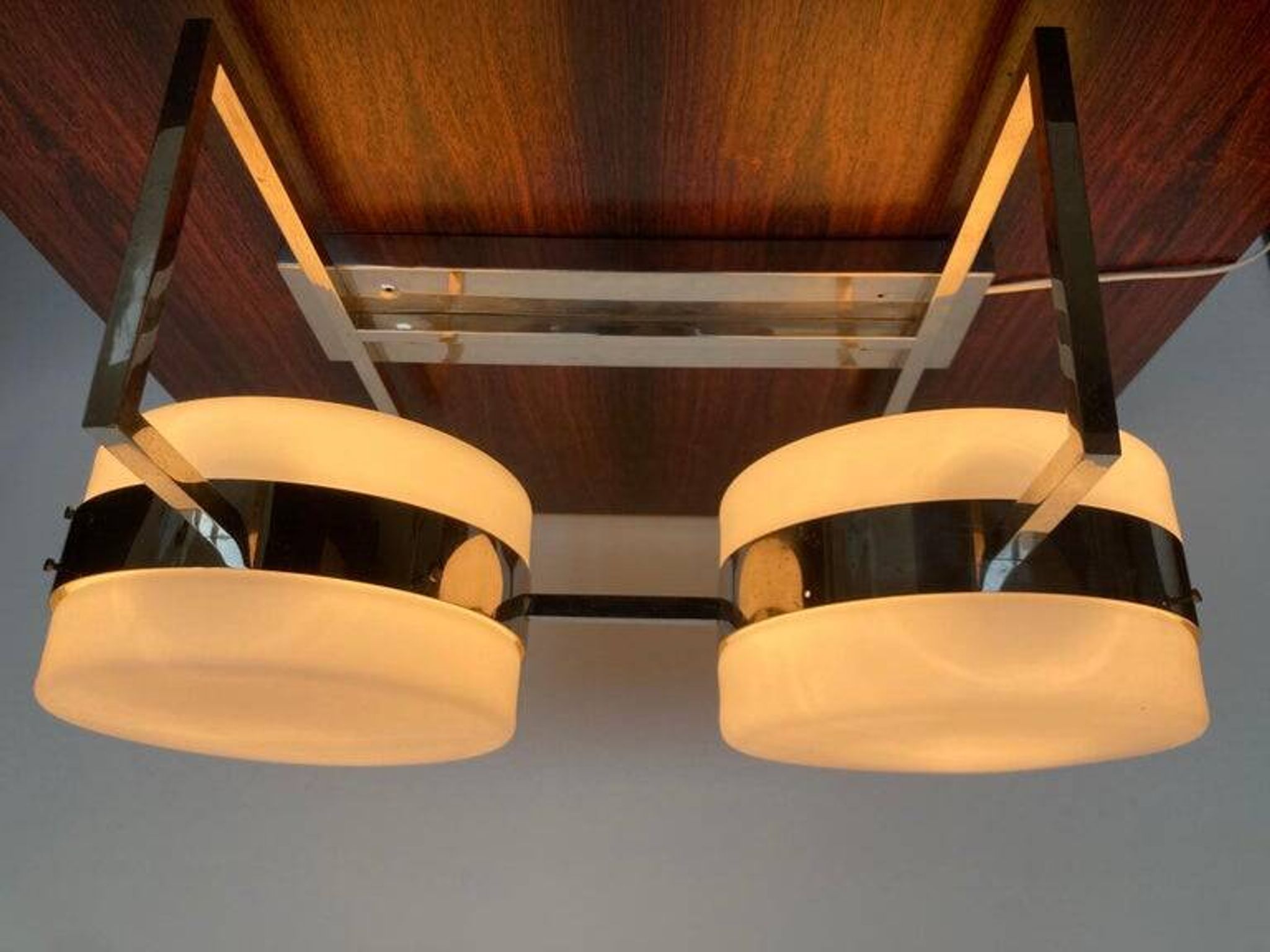 Unique big chrome Bauhaus flushmount / pendant, 1930s