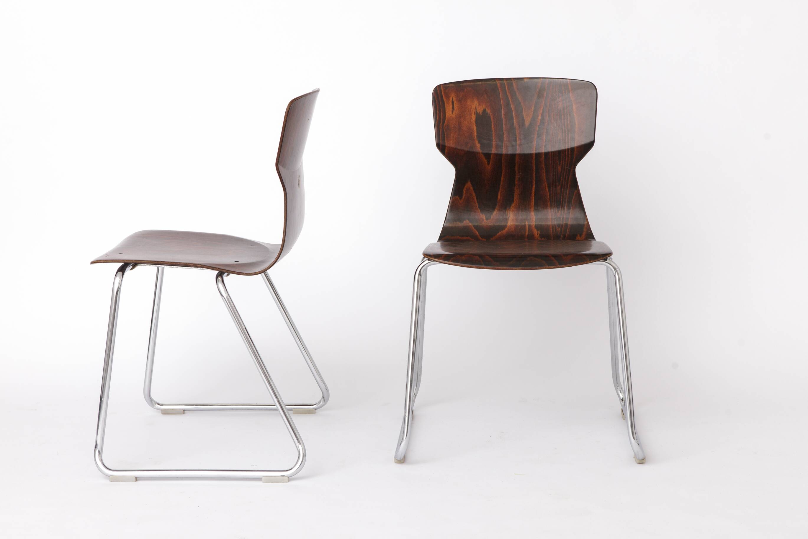 2 of 4 Vintage Flötotto Pagwood Chairs, 1970s German Design, Plywood