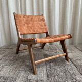 Pair of leather and walnut armchairs