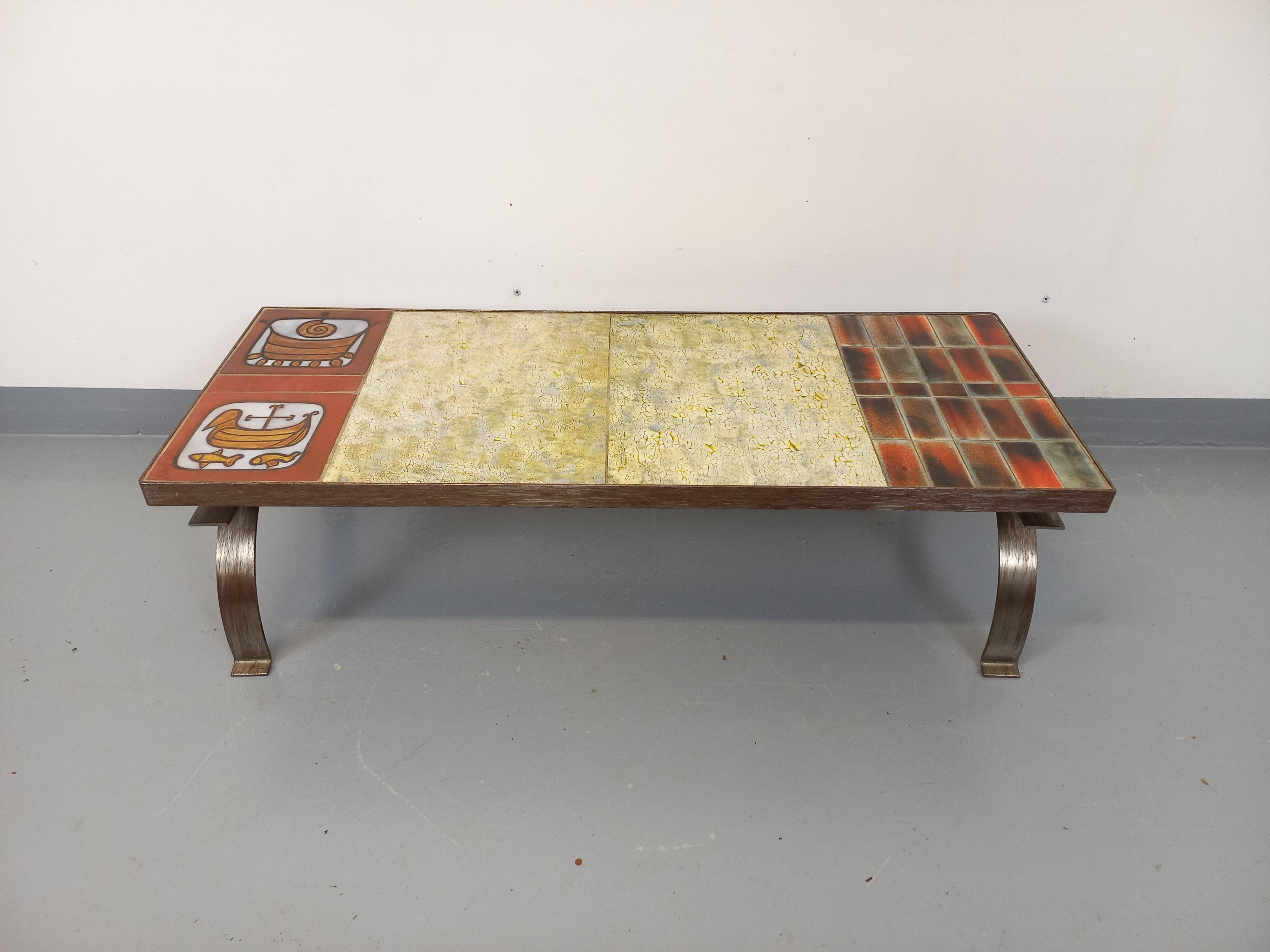 Vintage ceramic coffee table by Jean Gregorieff for Roche Bobois