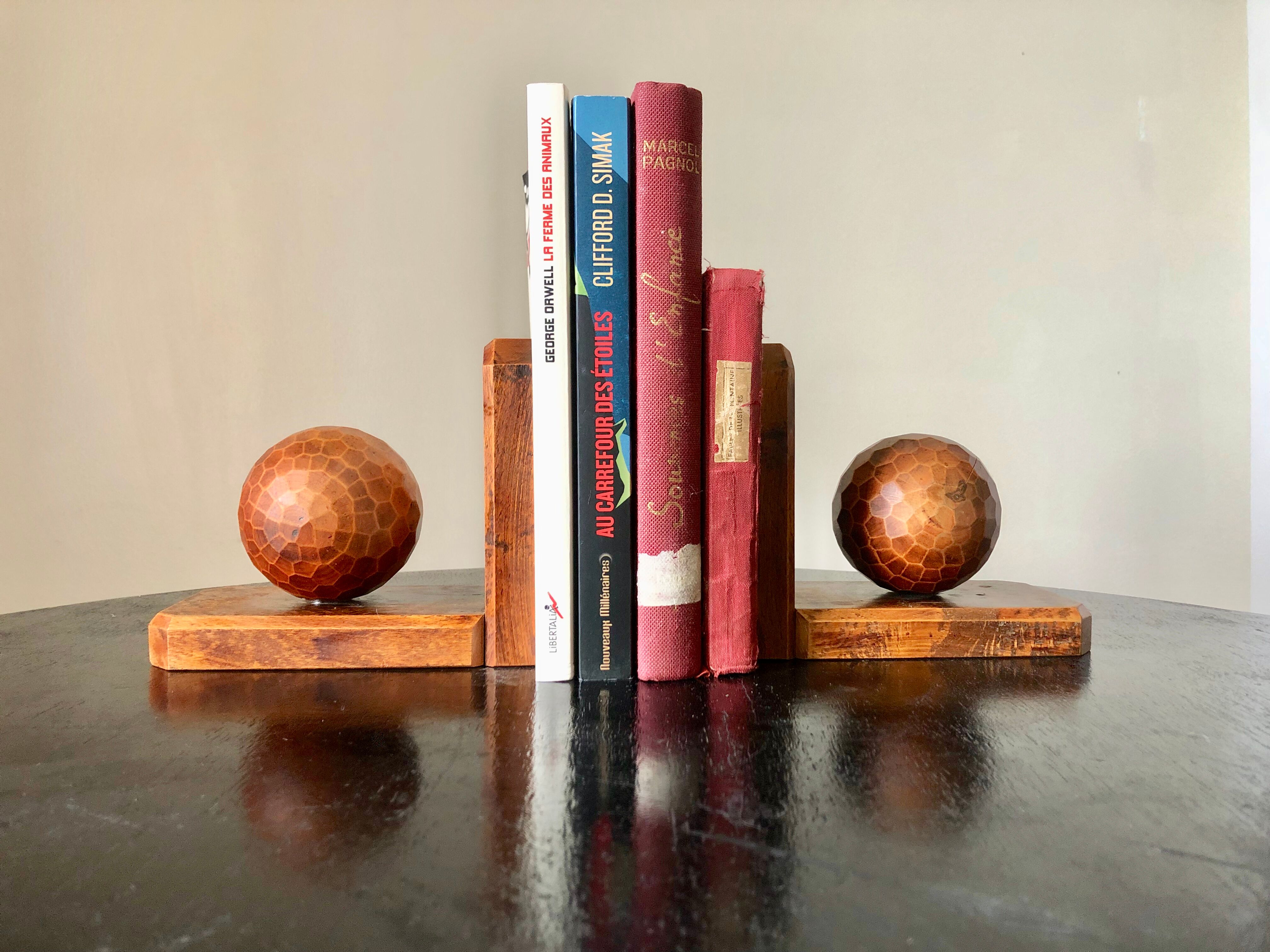 Paire de serre-livre boule en bois
