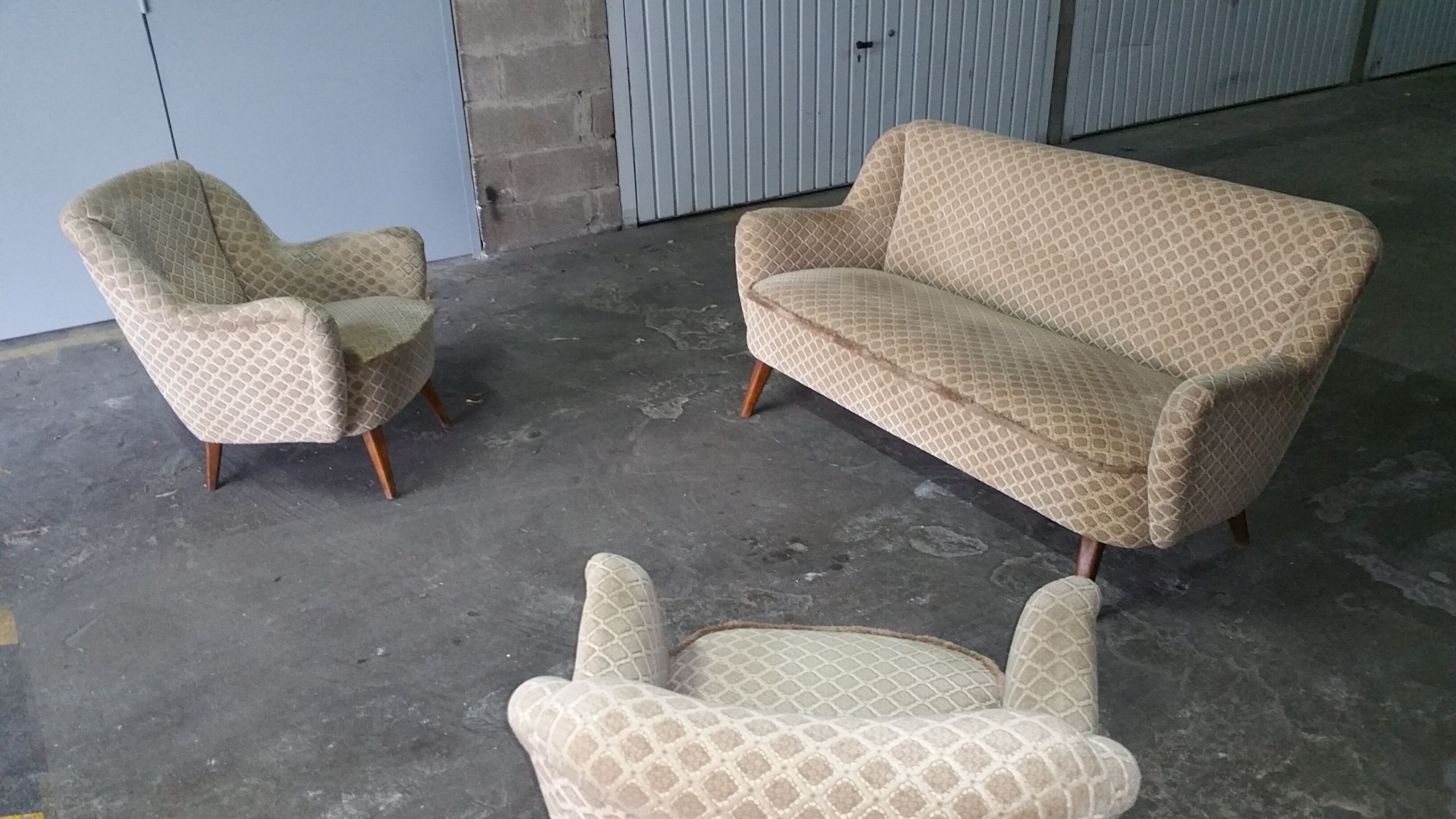 Set canapé sofa + 2 fauteuils années 50 60 d'epoque