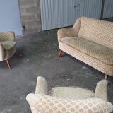 Set canapé sofa + 2 fauteuils années 50 60 d'epoque