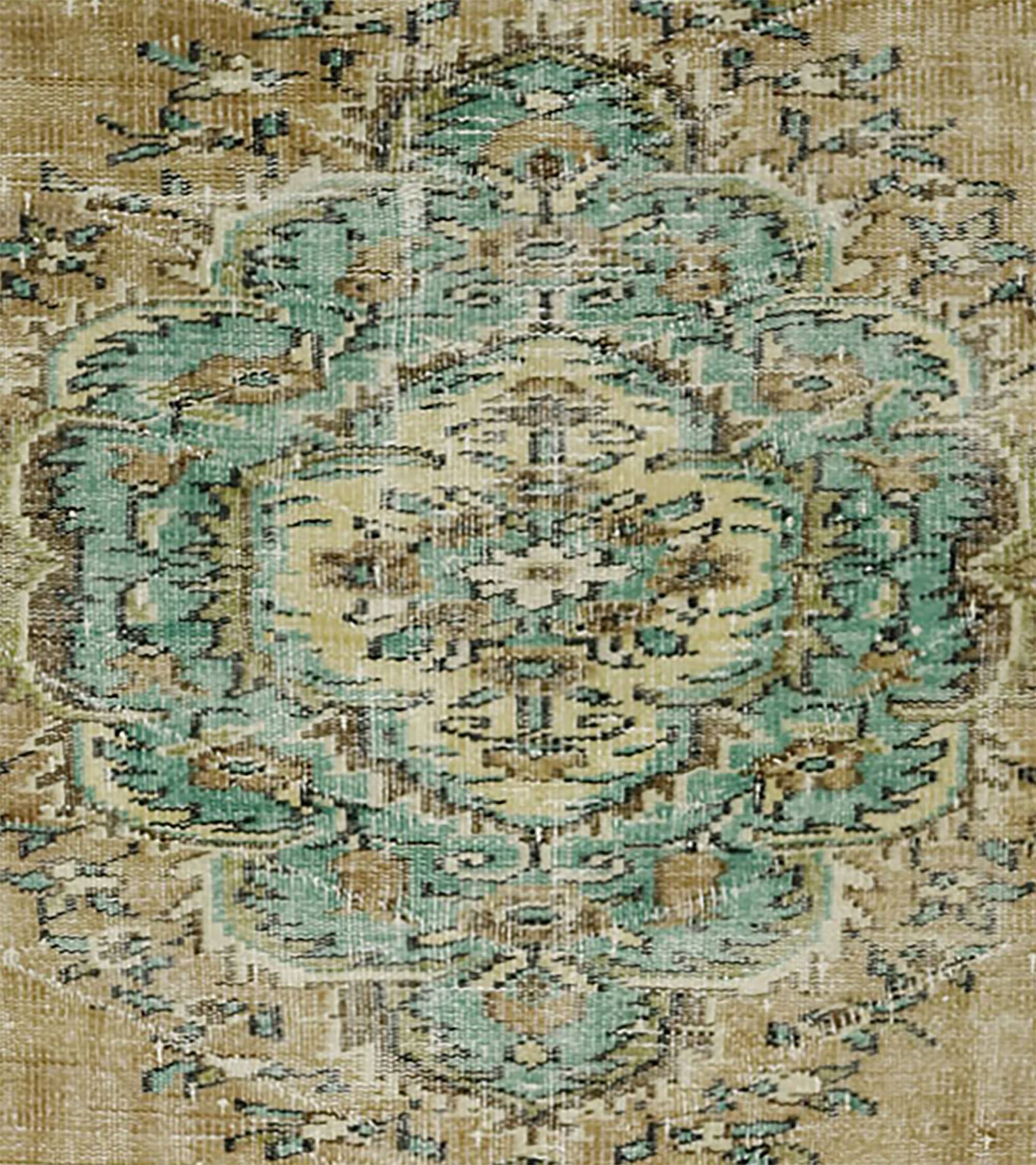Vintage Turkish Carpet Floral Medallion Beige Green 280 x 166 cm