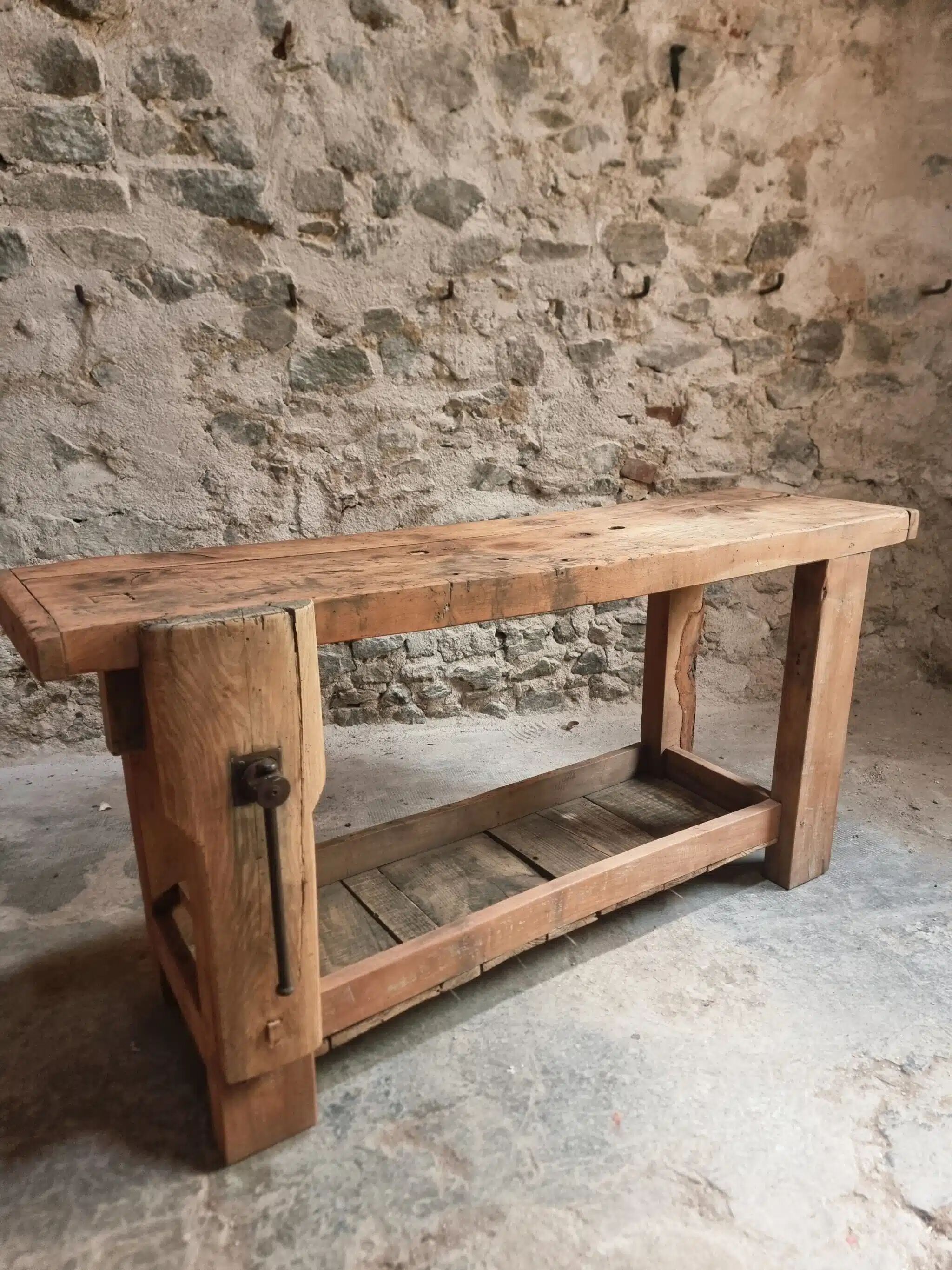 Rustic old workbench, carpenter's bench, console, washbasin unit, around 1900.