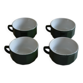 Lot de 4 grandes tasses porcelaine vert et blanc type Apilco