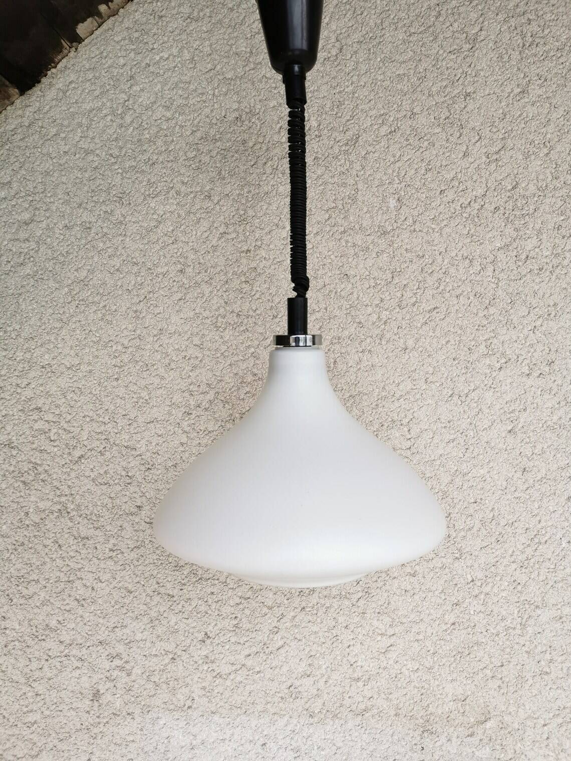 Vintage White Glass Pendant Lamp Ceiling Light Meblo Style Yugoslavia made