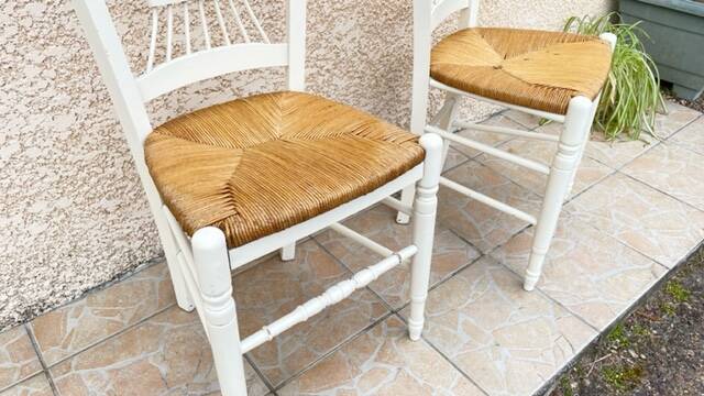 Pair of Vintage WHITE Straw CHAIRS