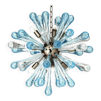 Murano Glass Sputnik Chandelier Featuring Light Blue and Clear Air Drops