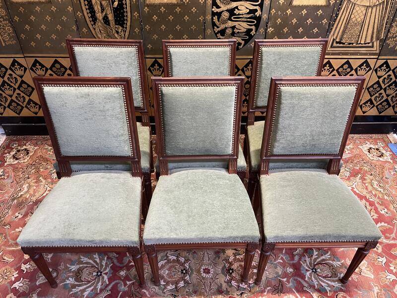 Set of 6 Louis XVI style chairs in green velvet