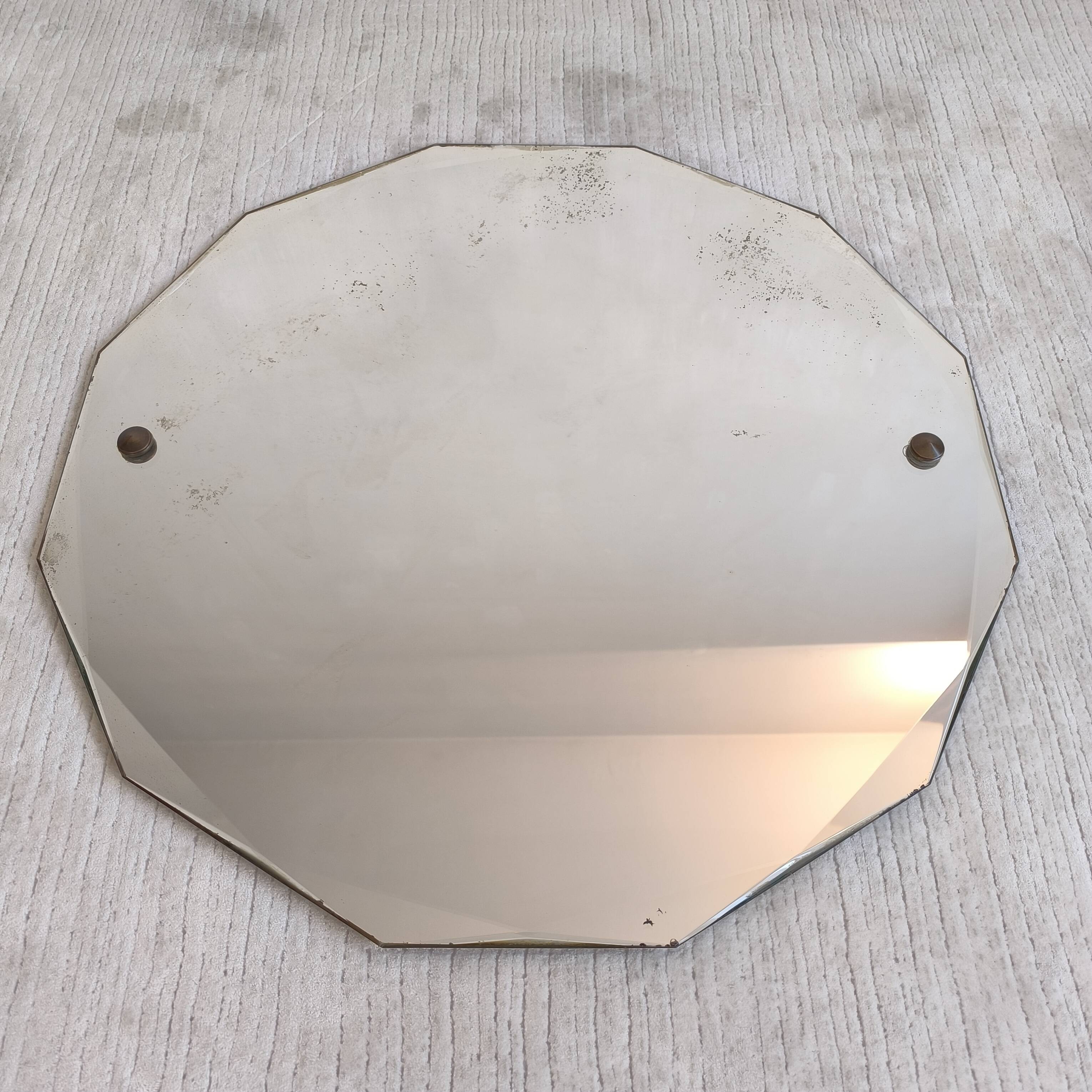 Élégant miroir ancien biseauté à 12 pans – style Art Déco vintage