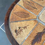 Coffee table Roger Capron ceramic herbarium and vintage wood year 1960