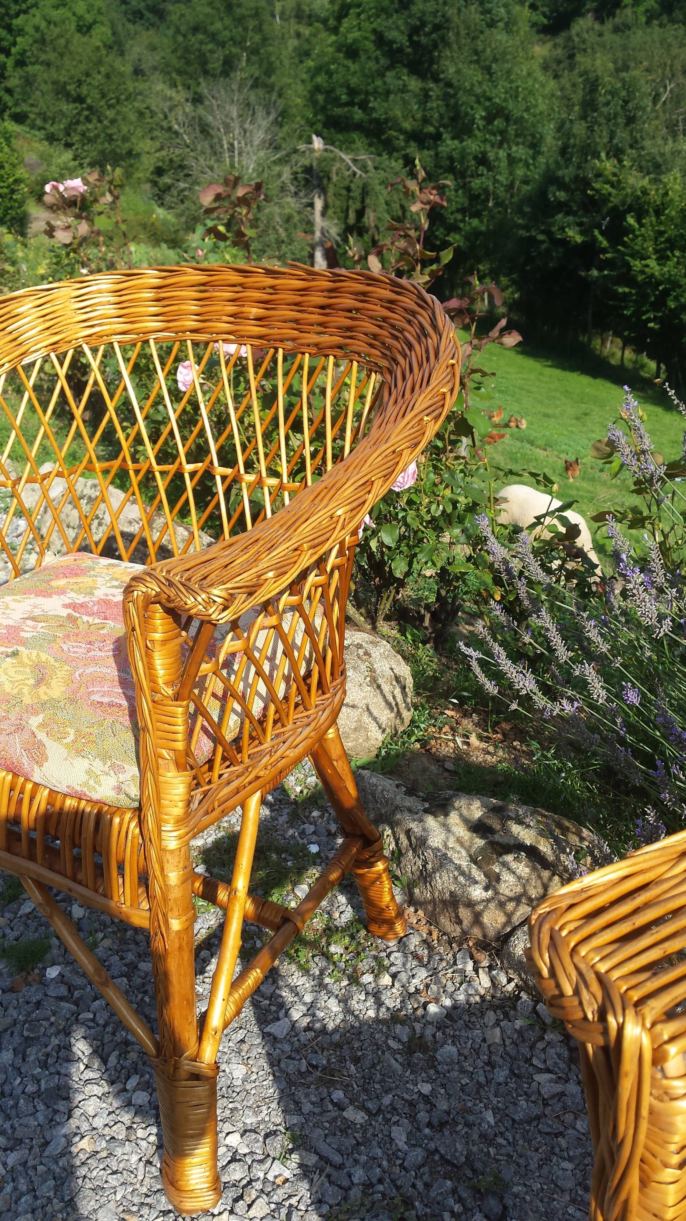 Wicker or rattan armchairs