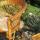 Wicker or rattan armchairs
