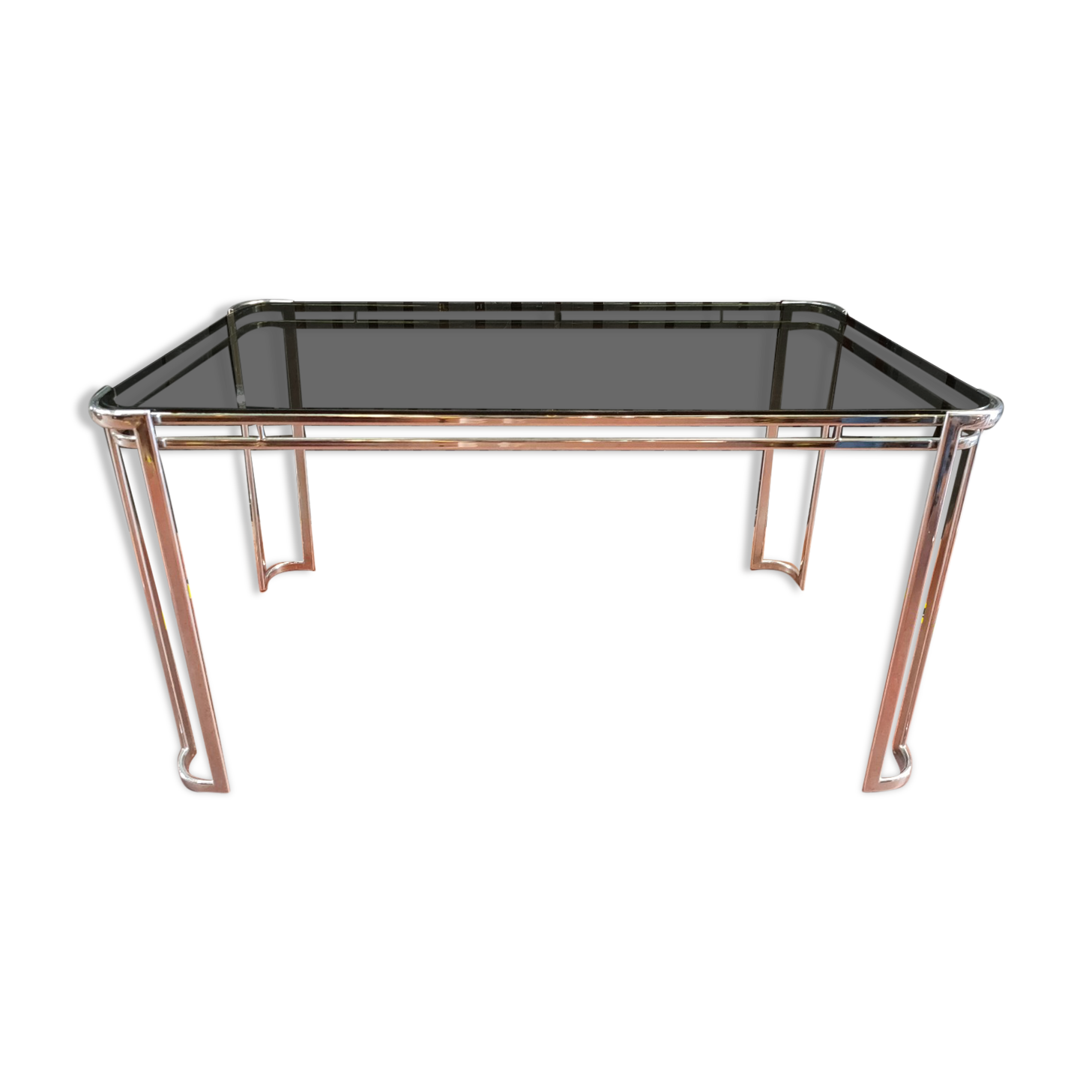 Vintage Italian table with tubular frame and smoked glass, 1970
