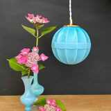 Vintage art deco globe pendant light in blue opaline