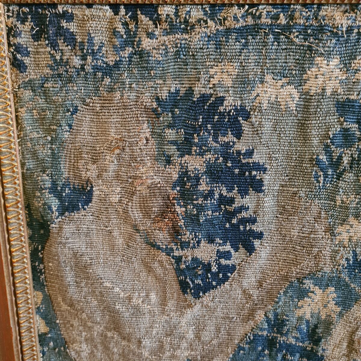 Tapestry, antique gobelin fragment man with dragons, XVIIIth century