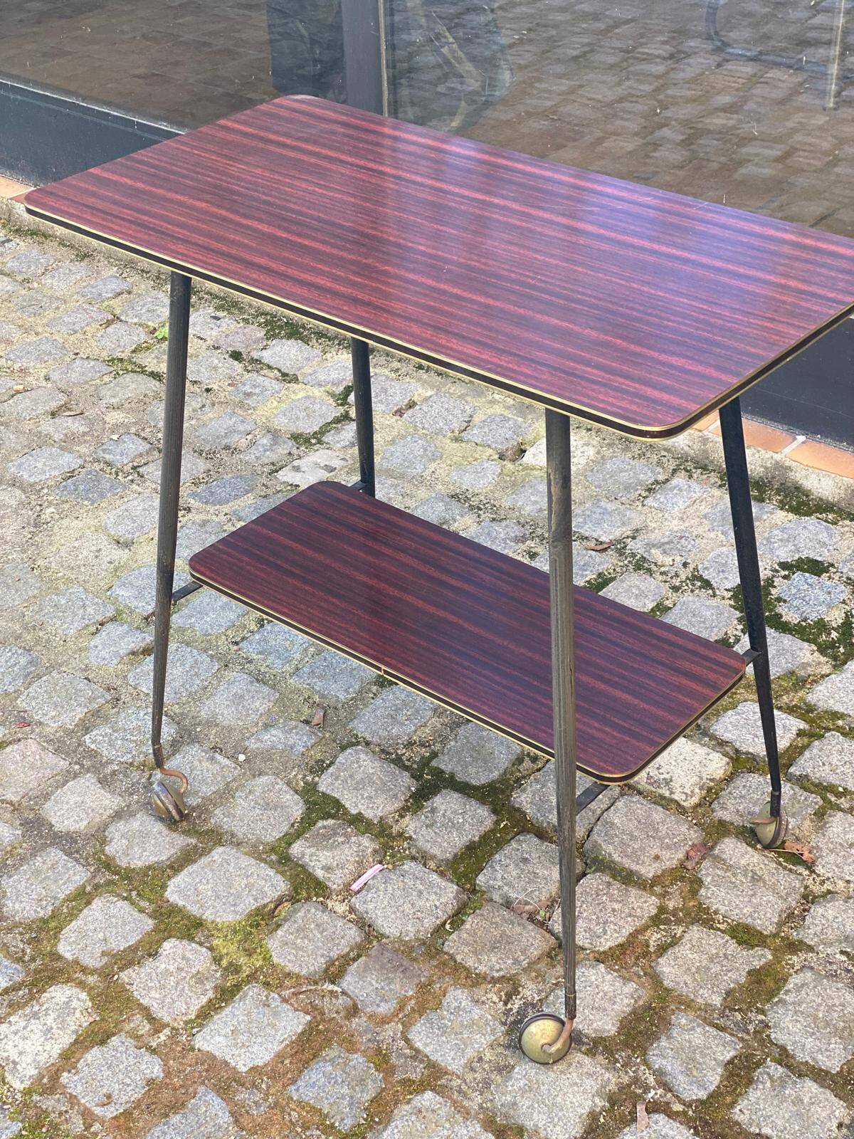 Desserte table roulante 2 niveaux en palissandre laqué laiton doré