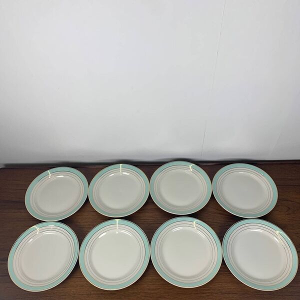 Lot de 8 assiettes plates Lunéville modèle ''Régence'' vert d'eau , fin XIXe