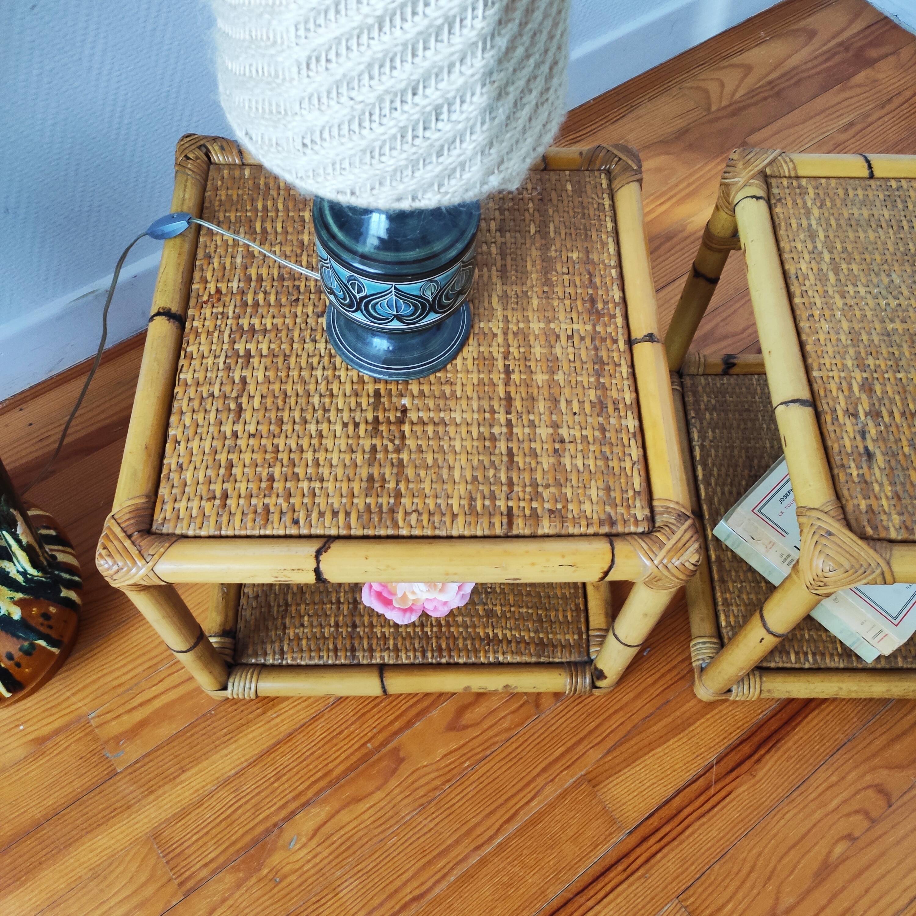 Pair of rattan end table bedside tables