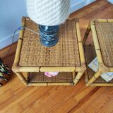 Pair of rattan end table bedside tables