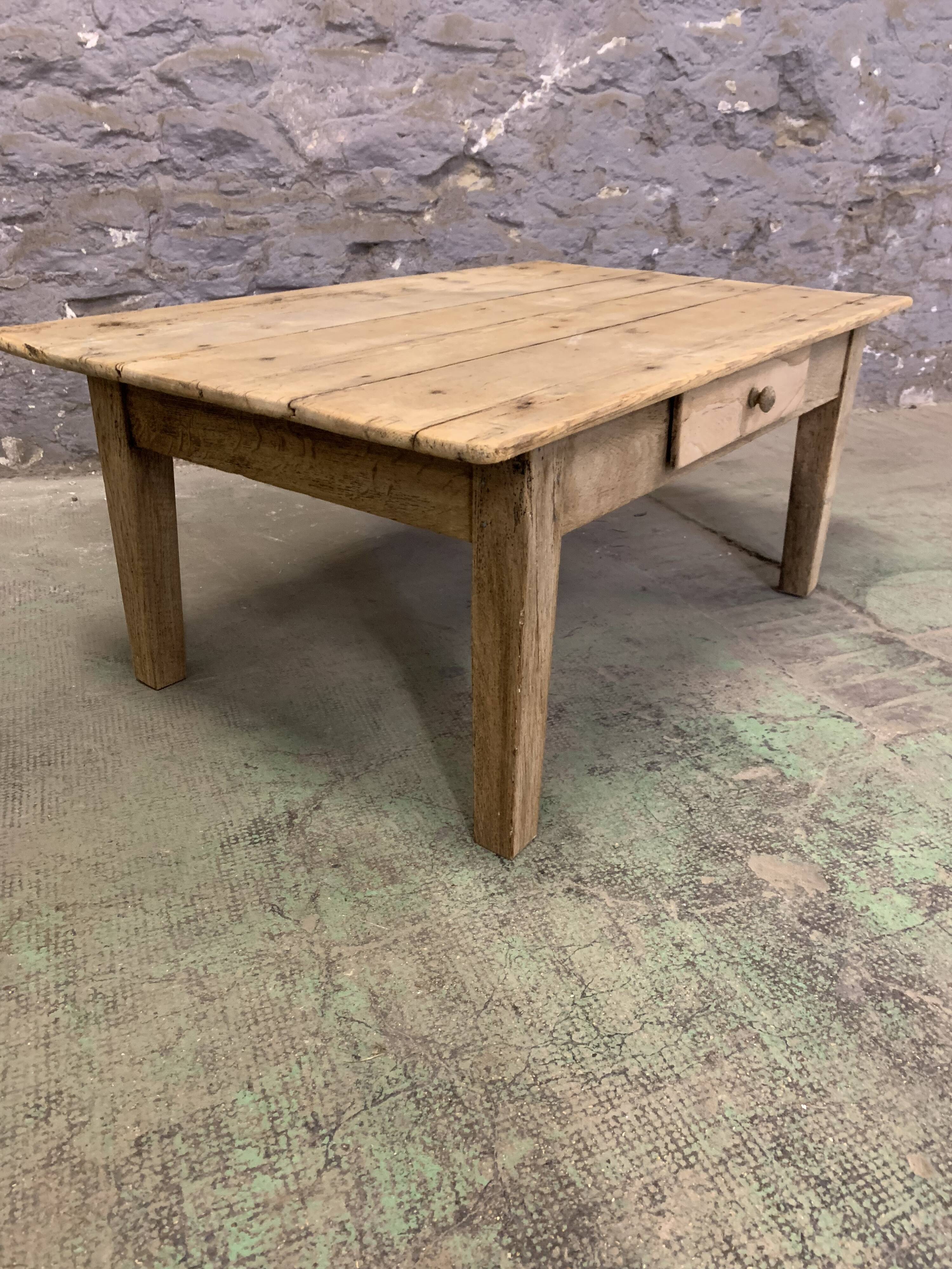 Low farm table in raw oak