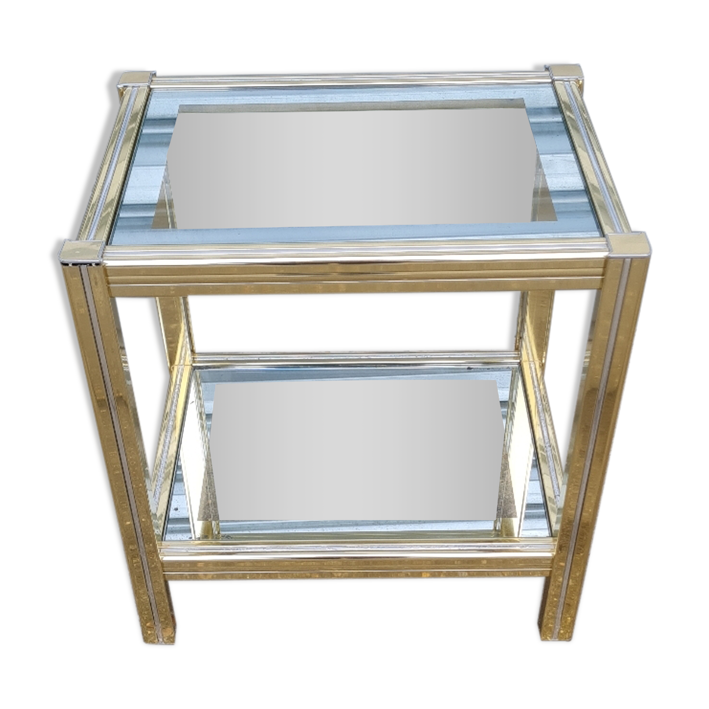 Side table in gold metal and chrome