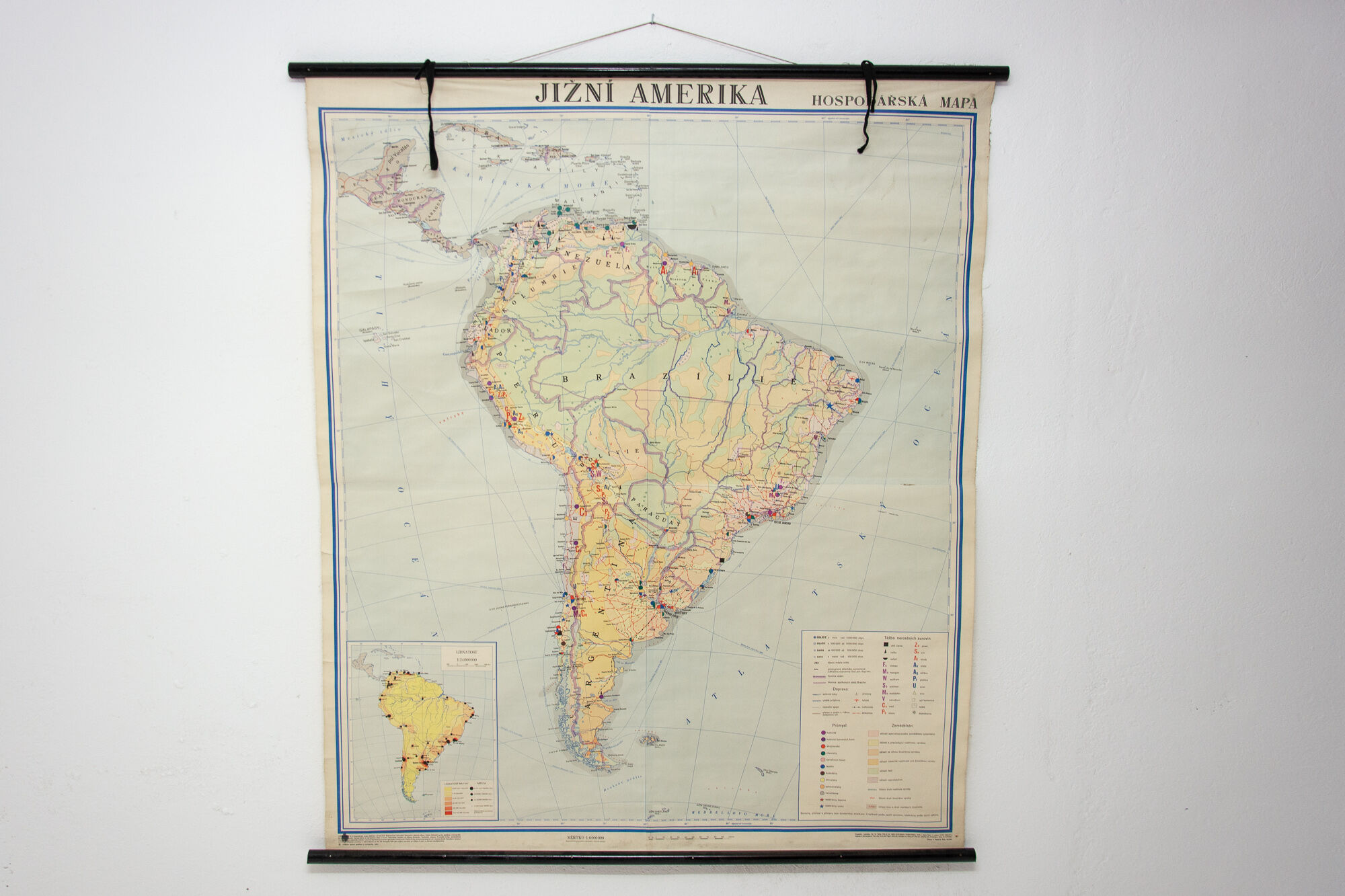 Czechoslovak Vintage school maps of South America, 1960